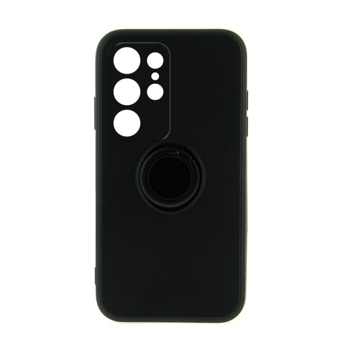 Θήκη Silicone Ring Back Cover με Προστασία Κάμερας για Samsung Galaxy S22 Ultra (Μαύρο)