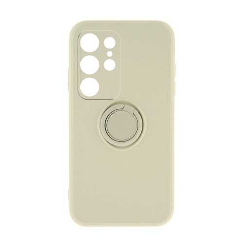Θήκη Silicone Ring Back Cover με Προστασία Κάμερας για Samsung Galaxy S23 Ultra (Off White)
