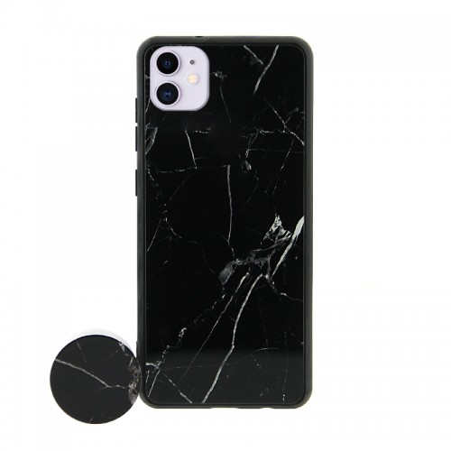 Θήκη με Popsocket Smooth Black Marble Back Cover για iPhone 11 Pro Max (Design) 