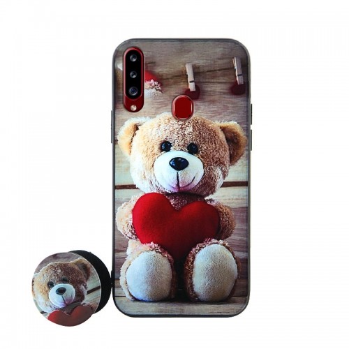 Θήκη με Popsocket Teddy Bear with Red Heart Back Cover για Samsung Galaxy A20s (Design)