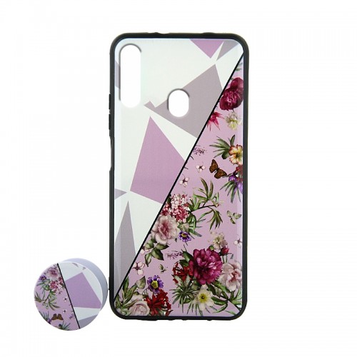 Θήκη με Popsocket Triangles & Floral Back Cover για Samsung Galaxy A20s (Design)