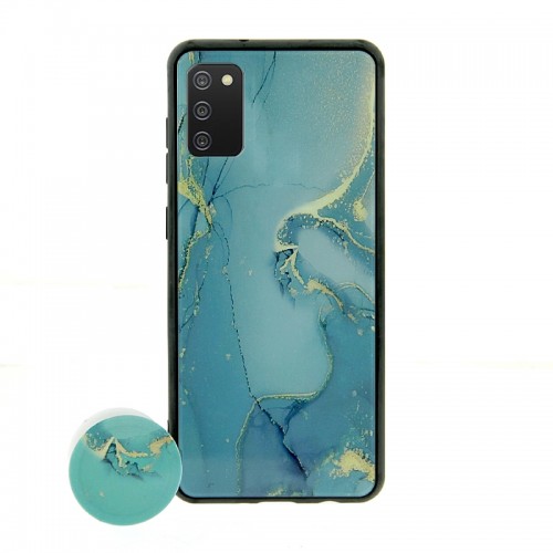 Θήκη με Popsocket Turquoise Marble Back Cover για Samsung Galaxy A02S (Design) 