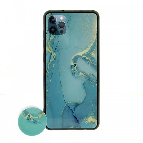 Θήκη με Popsocket Turquoise Marble Back Cover για iPhone 12 / 12 Pro (Design)