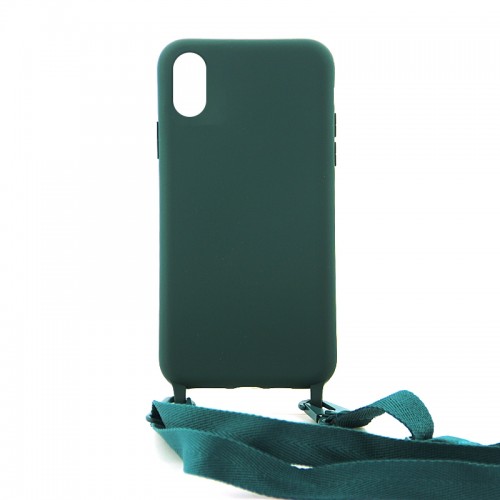 Θήκη OEM Σιλικόνης Matte Back Cover με Λουράκι για iPhone XS Max (Casal Green)