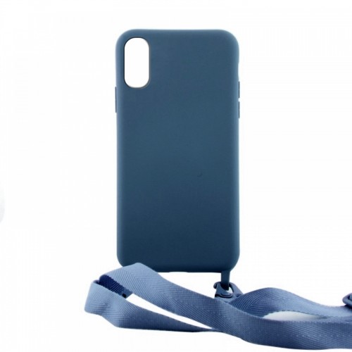 Θήκη OEM Σιλικόνης Matte Back Cover με Λουράκι για iPhone XR (Blue)
