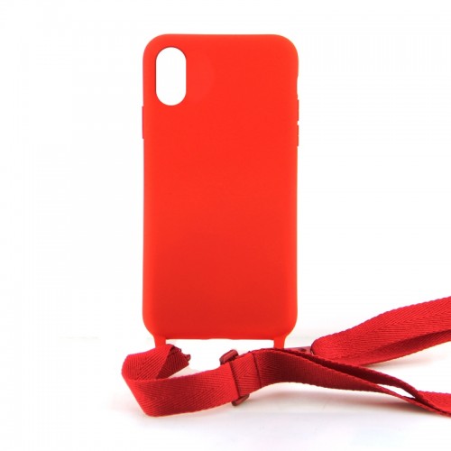 Θήκη OEM Σιλικόνης Matte Back Cover με Λουράκι για iPhone XR (Red)