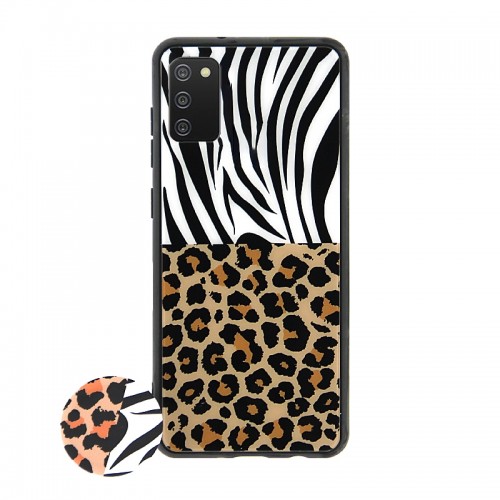 Θήκη με Popsocket Zebra and Leopard Back Cover για Samsung Galaxy A02S (Design) 