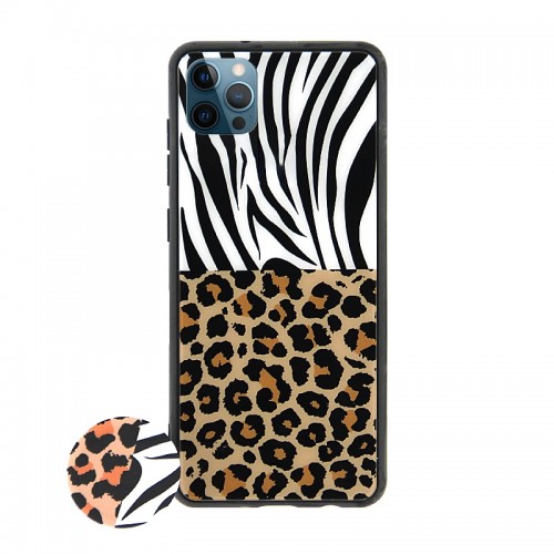 Θήκη με Popsocket Zebra and Leopard Back Cover για iPhone 12 / 12 Pro (Design) 
