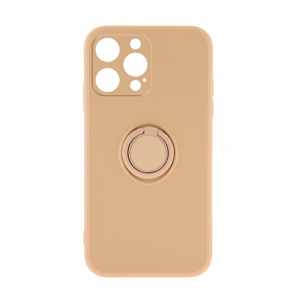 Θήκη Silicone Ring Back Cover με Προστασία Κάμερας για iPhone 14 Pro Max (Σομόν)