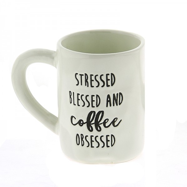 Κούπα Stressed Blessed and Coffee Obsessed 450ml (Άσπρο)